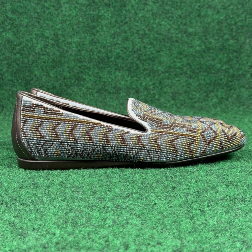 Donald J Pliner Aryn Beaded Loafers Blue Gold Geometric Flats Womens 6 M Italy - Picture 2 of 9